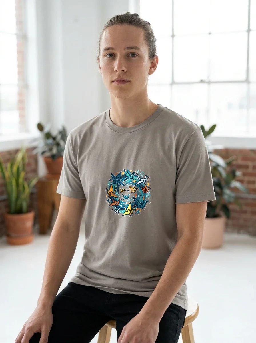 Paper Crane Origami Storm Tee, Worn, Ash
