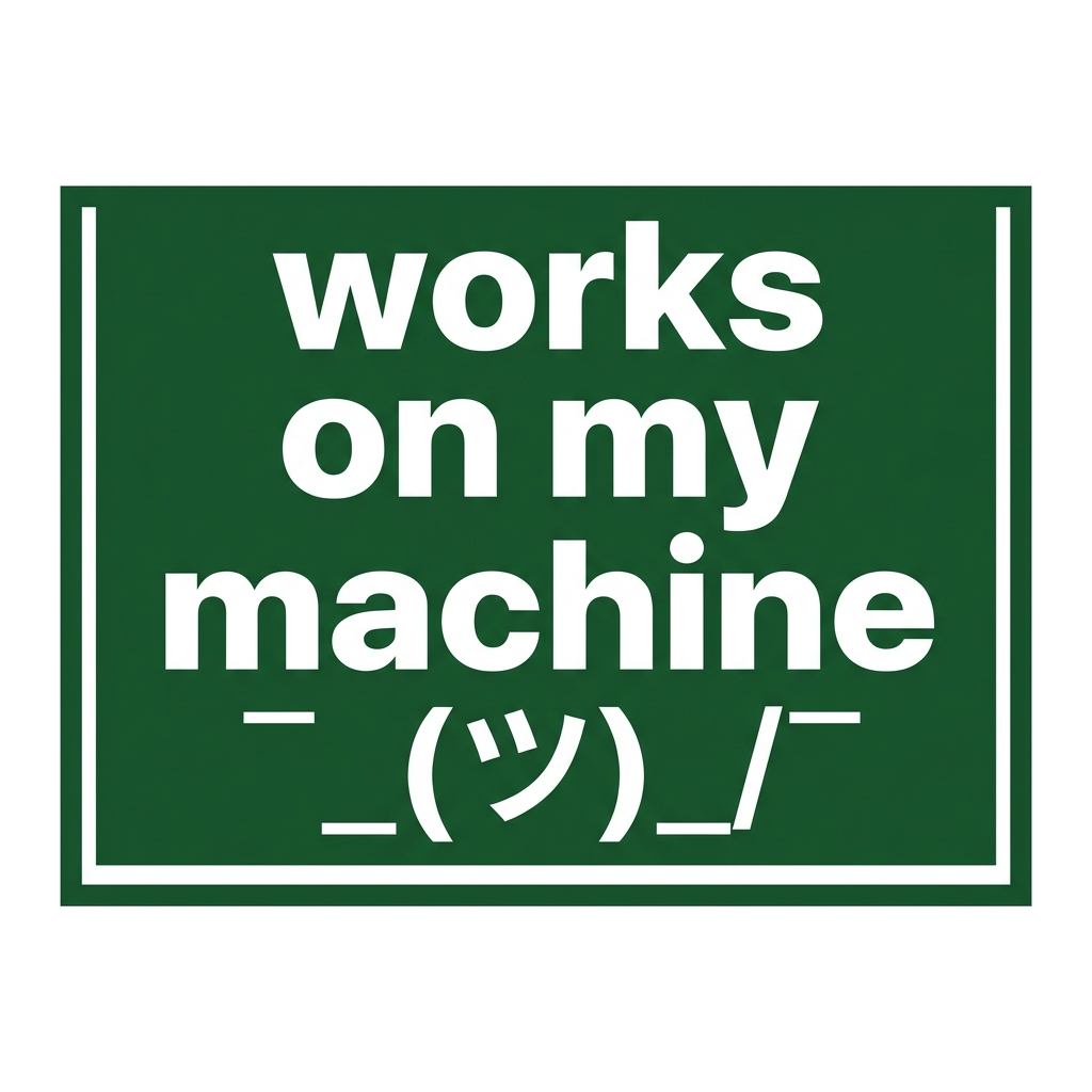 Artwork generated from 'hoodie that says "works on my machine ¯\_(ツ)_/¯" on forest green'