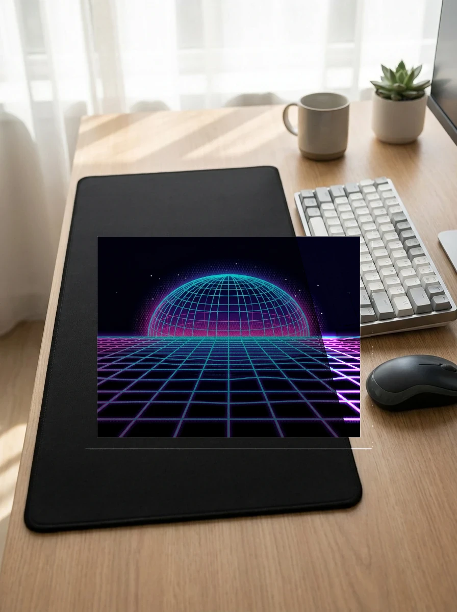 Synthwave Grid Desk Mat, Worn, Black