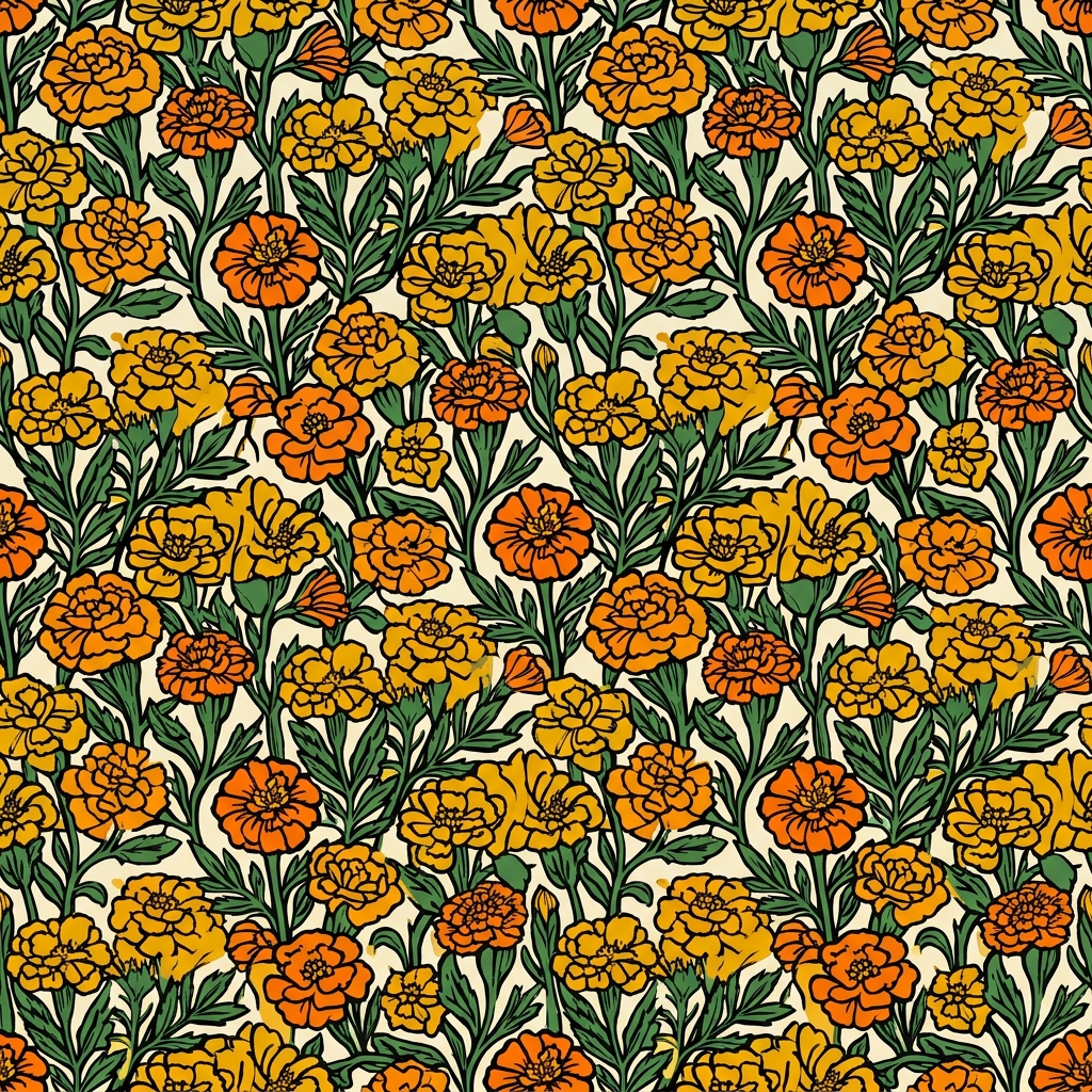 Artwork generated from 'all-over marigold block-print pattern tshirt'