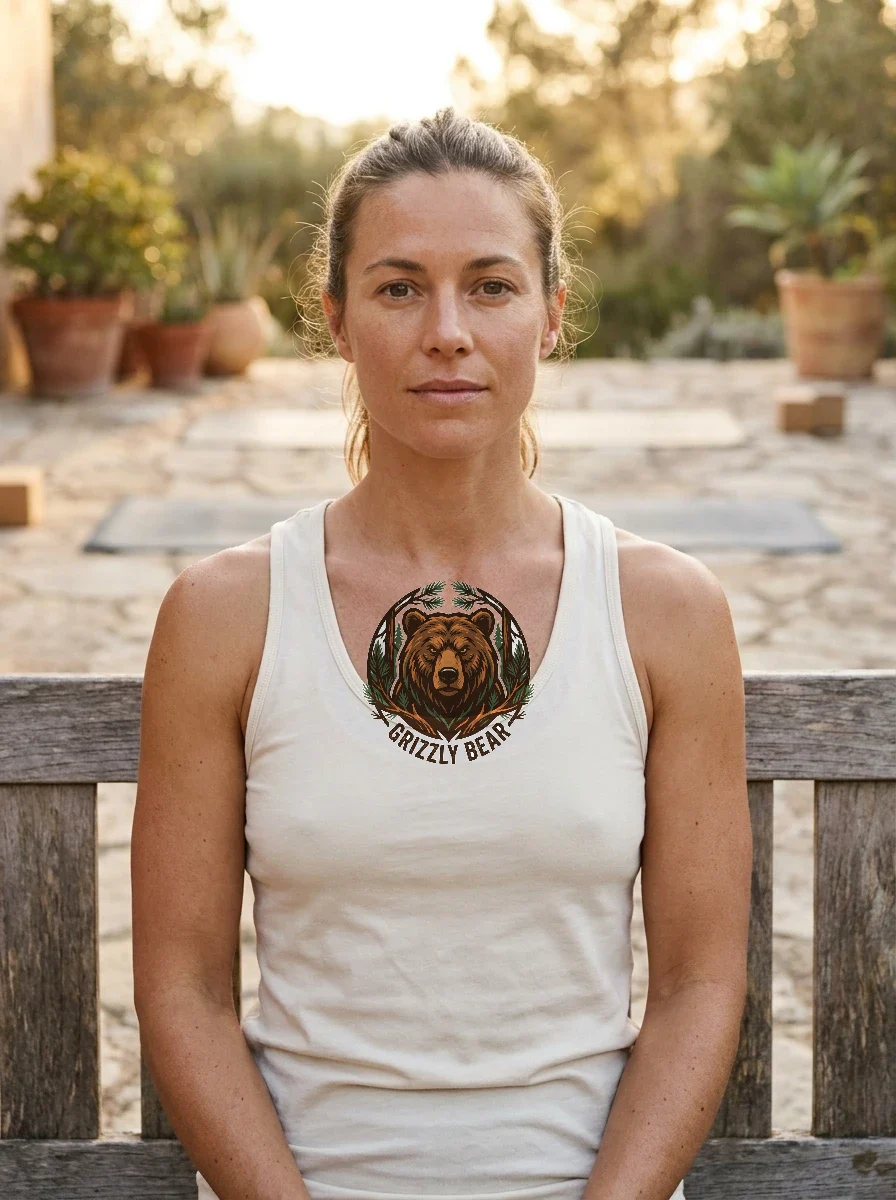 Wild Grizzly Bear in Pine Forest, Worn, White