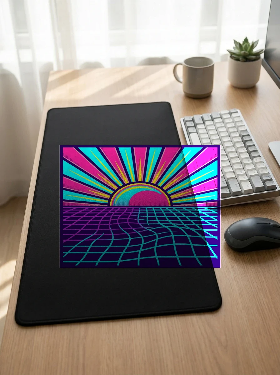 Retro Sunset Grid Desk Mat, Worn, Black
