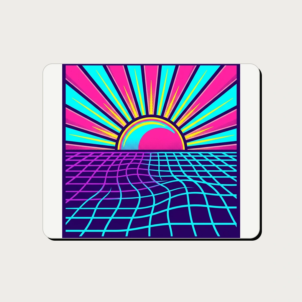 Retro Sunset Grid Desk Mat, Product, Black