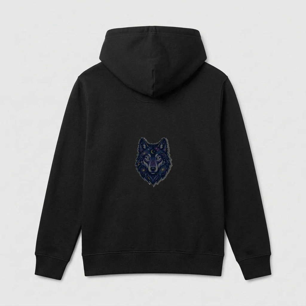 Cosmic Wolf on the Back, Hoodie, Product, Athletic Heather