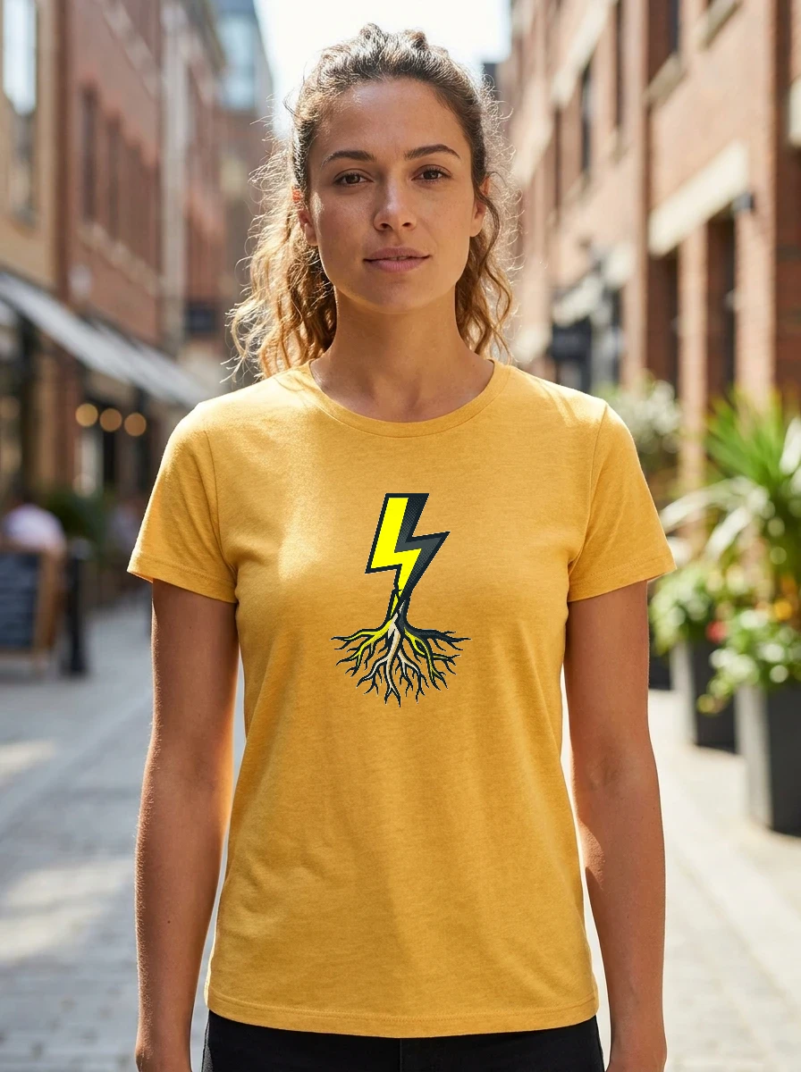 Bold Lightning Bolt Graphic, Tshirt, Worn, Heather Yellow Gold