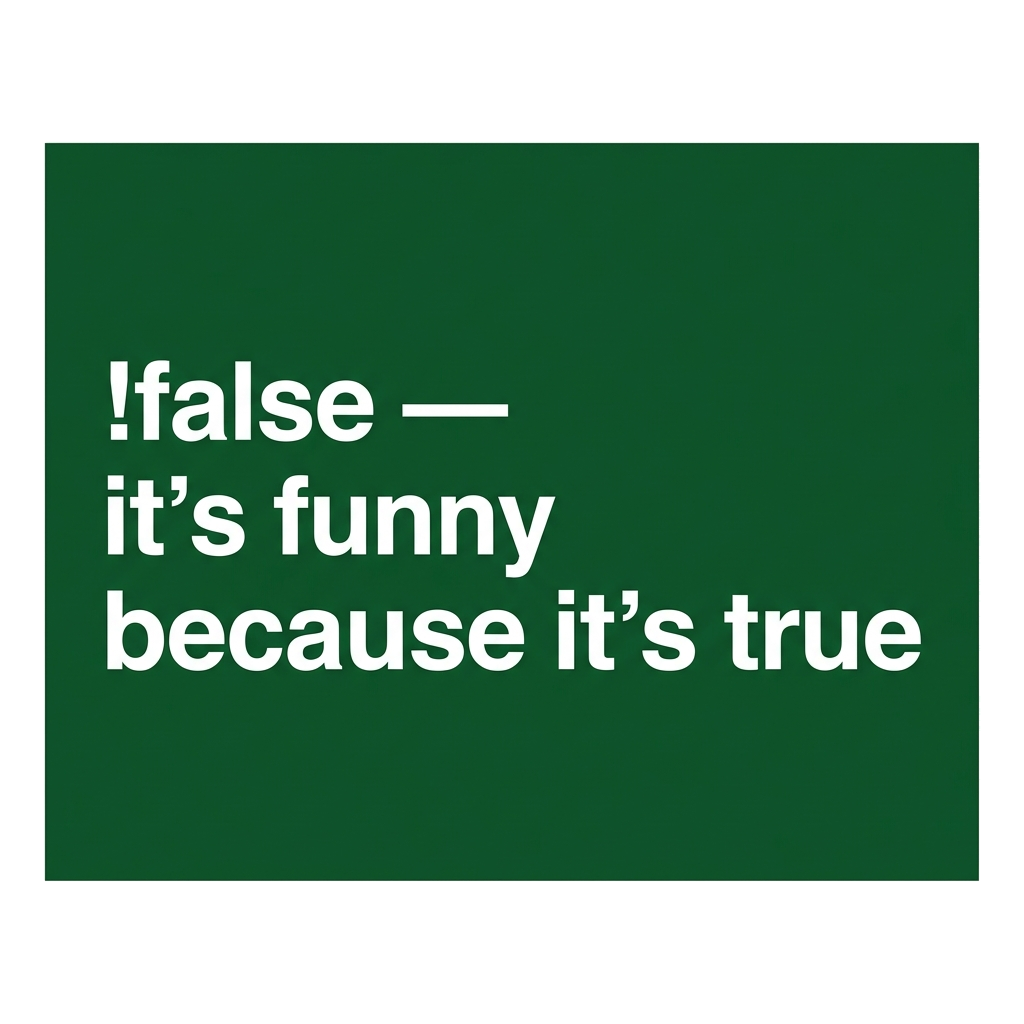 Artwork generated from 'tee that says "!false — it's funny because it's true" on forest green'