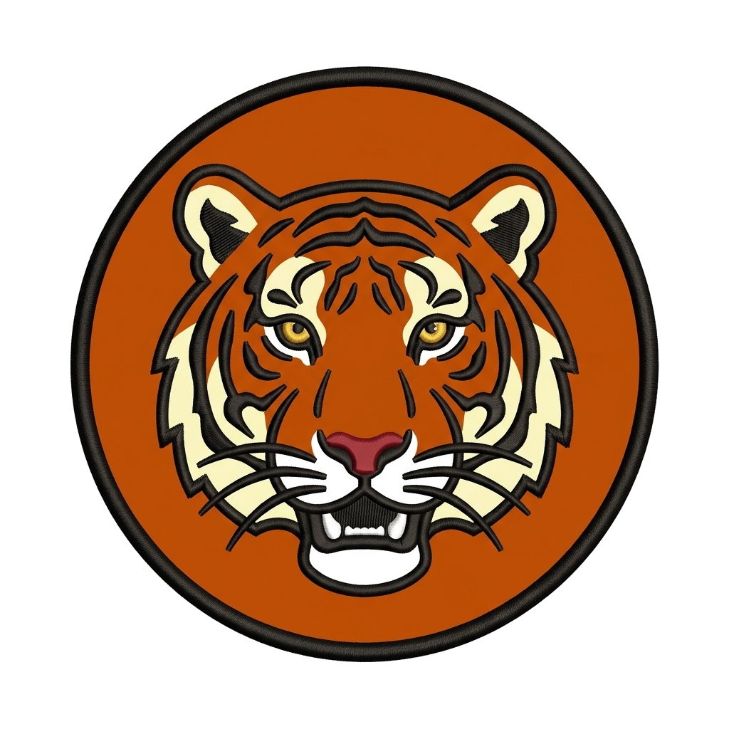 Artwork generated from 'embroidered tiger head patch hoodie on burnt orange'