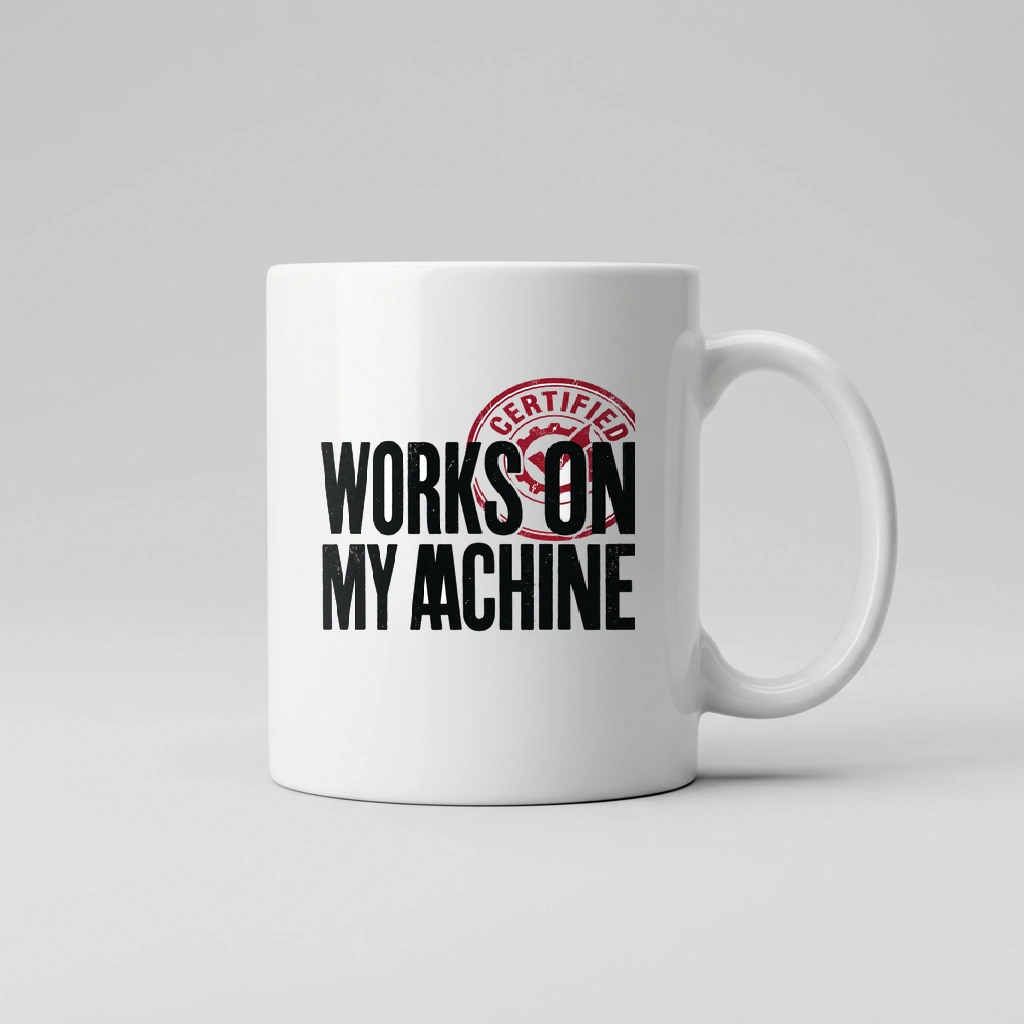 Mug That Says "Works on My Machine", Product, White