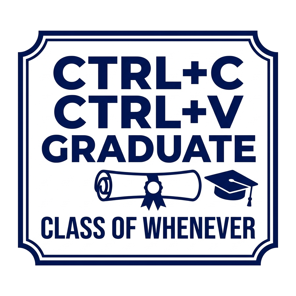 Artwork generated from 'tee that says "ctrl+c ctrl+v graduate class of whenever" diploma on navy'