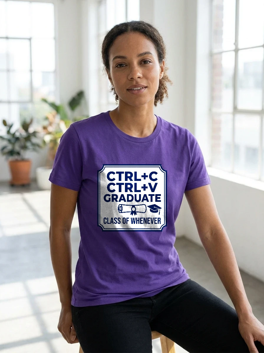 Tee That Says "ctrl+c Ctrl+v Graduate, Worn, Team Purple