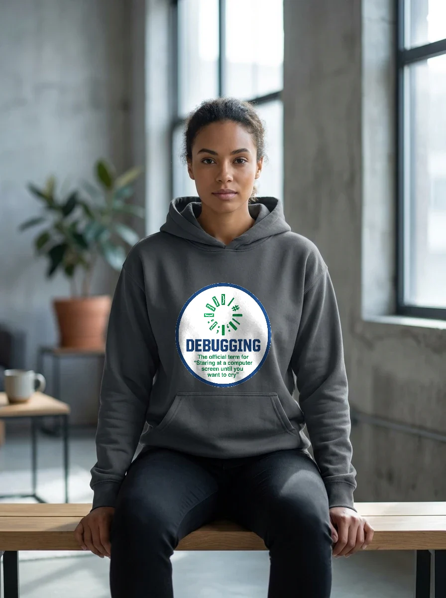 Developer Meme Hoodie, Worn, Asphalt