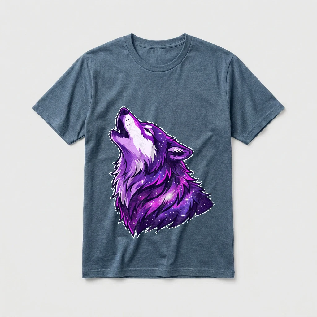 Galaxy Wolf Tee, Product, Heather Prism Dusty Blue