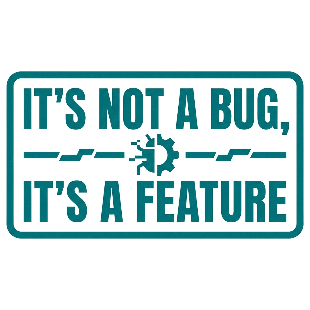 Artwork generated from 'tee that says "it's not a bug, it's a feature" on teal'