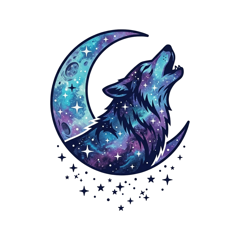 Artwork generated from 'cosmic galaxy wolf howling at the moon sweatshirt'