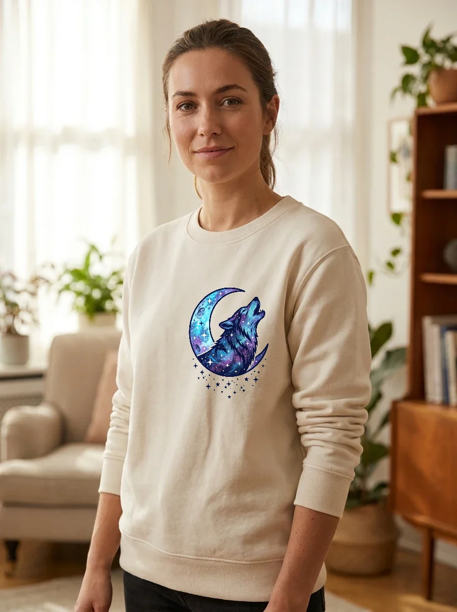 Cosmic Galaxy Wolf Howling, Worn, Athletic Heather