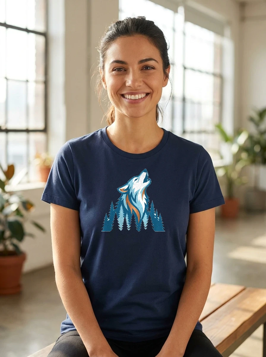 Navy Blue Minimalist Wolf Tshirt, Worn, Navy
