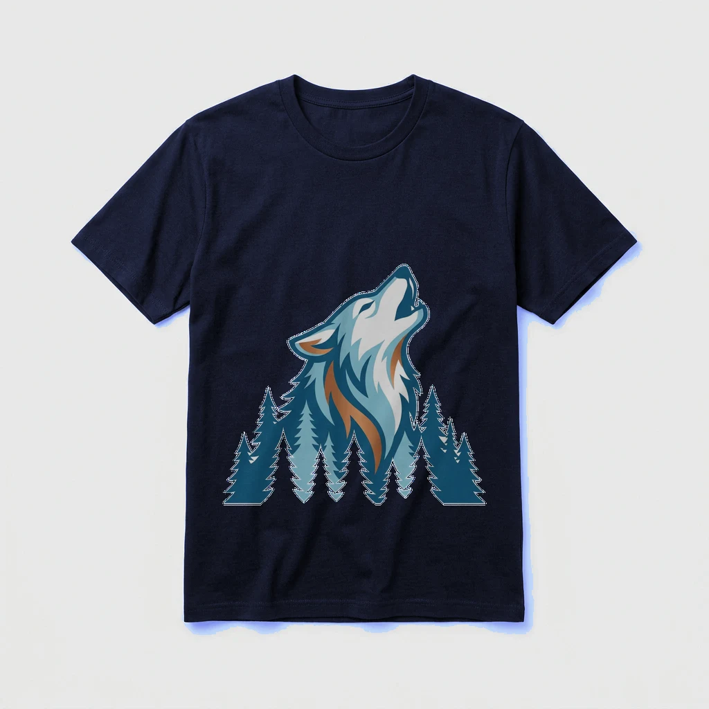 Navy Blue Minimalist Wolf Tshirt, Product, Navy