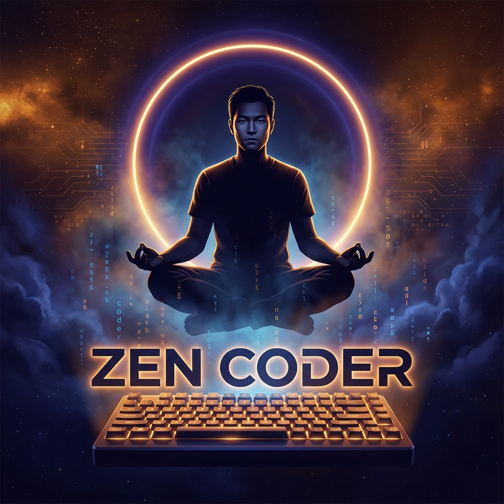 Artwork generated from 'poster that says "VIBE RESPONSIBLY" zen coder levitating over a keyboard'