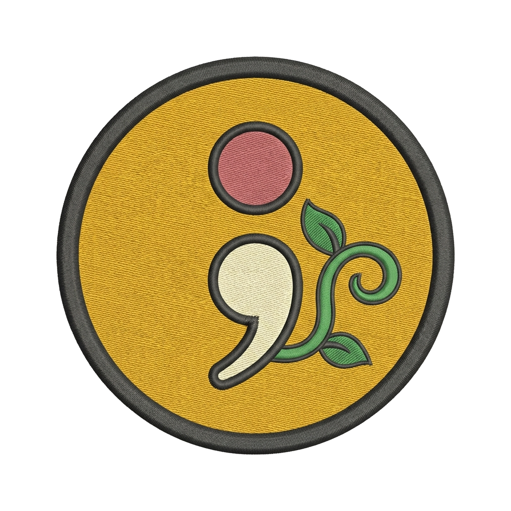 Artwork generated from 'embroidered semicolon patch hoodie on forest green'