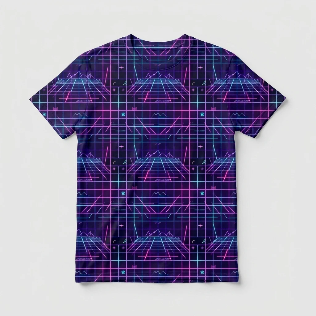 All-over Synthwave Grid Pattern Tshirt, Product, All-Over Print