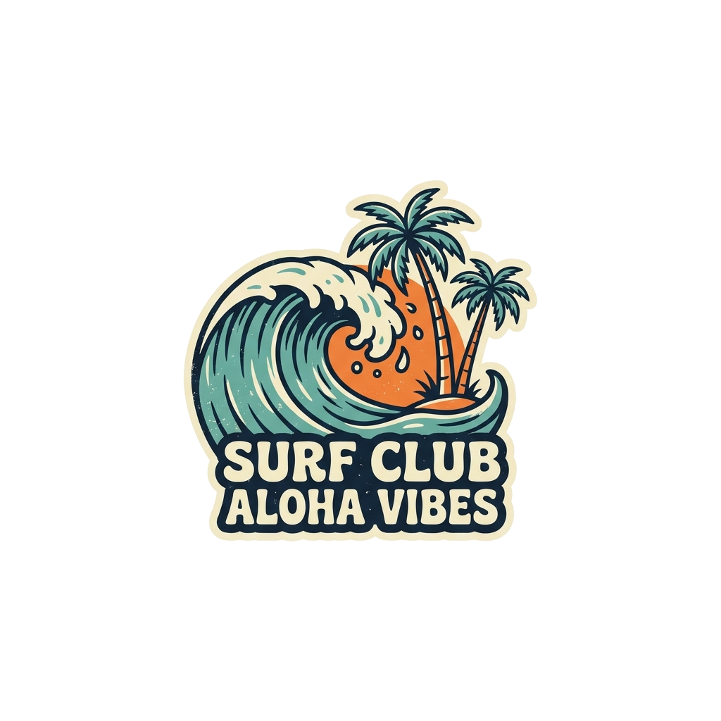 Artwork generated from 'surf wave and palm trees, retro tank top'