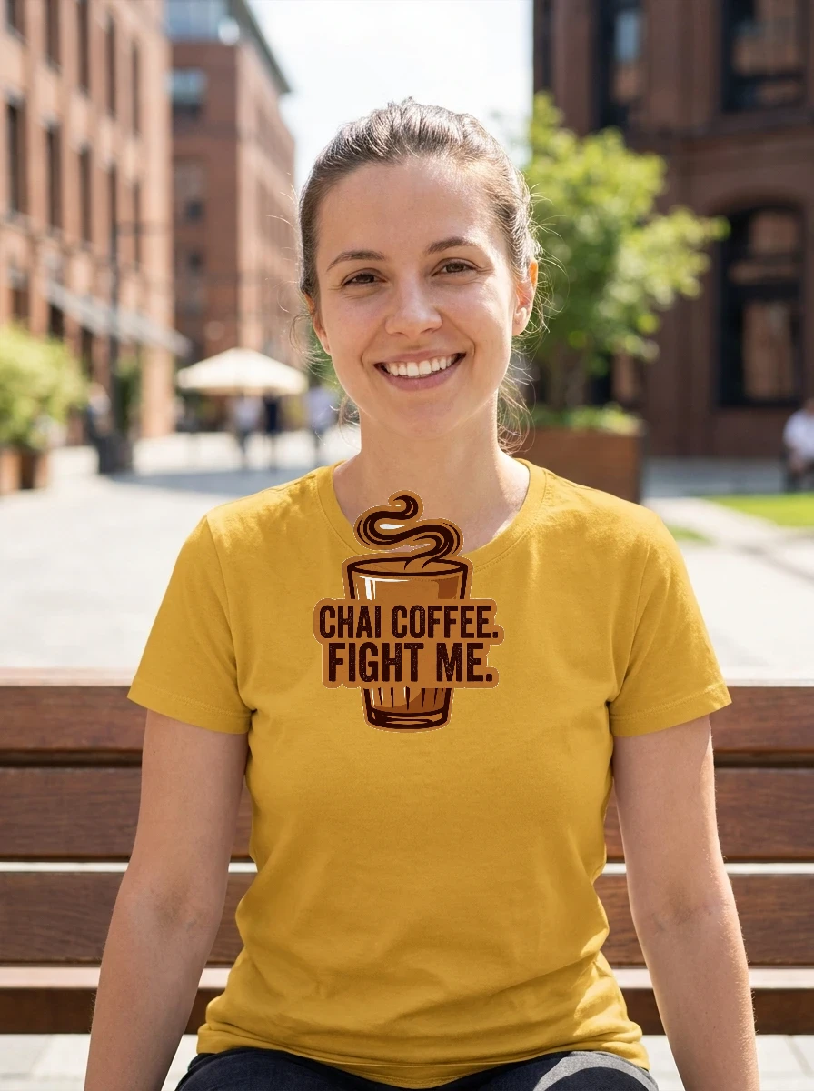 Tee That Says "chai > Coffee., Worn, Mustard