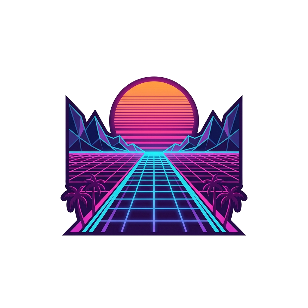 Artwork generated from 'synthwave grid desk mat'