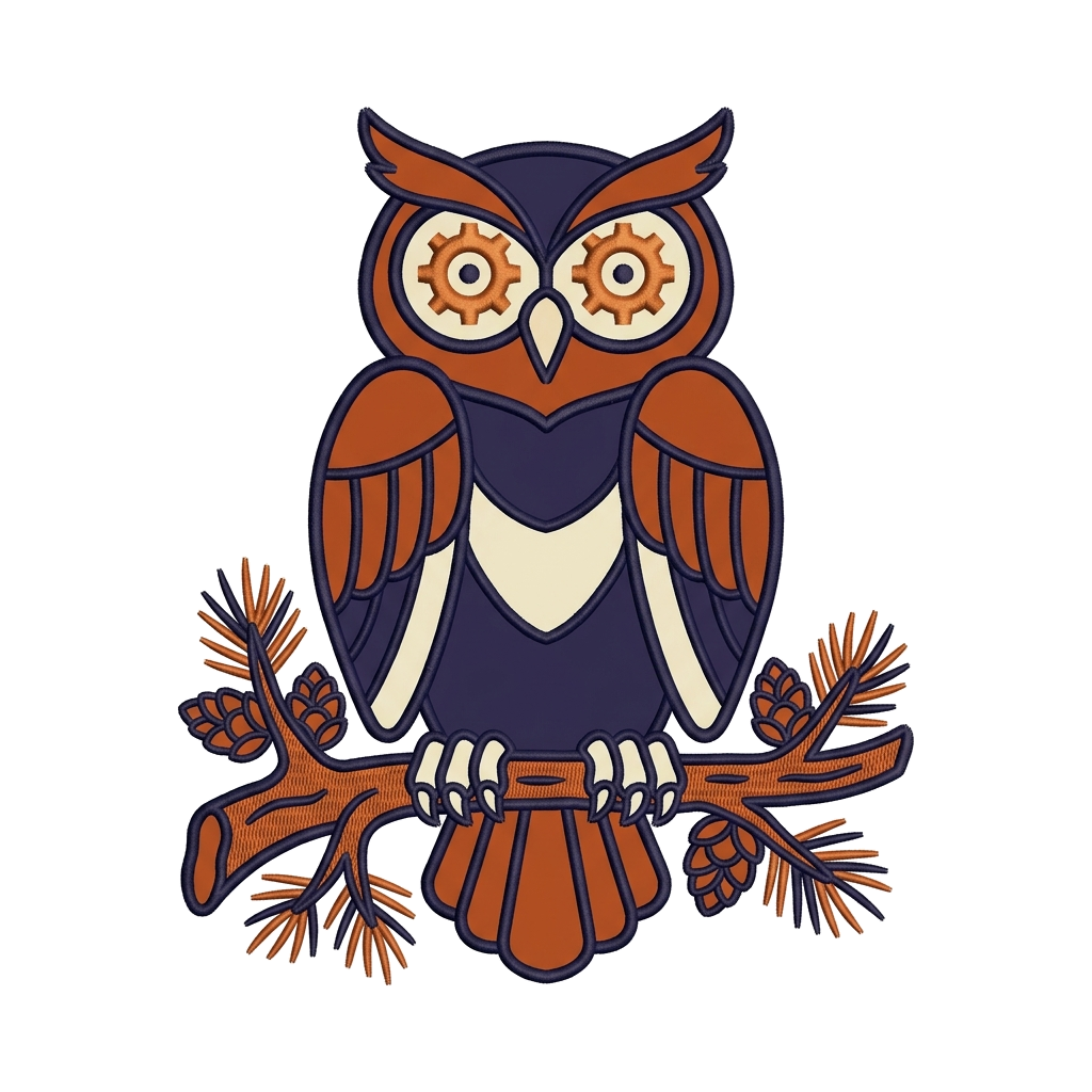 Artwork generated from 'small embroidered owl patch tee on mustard yellow'