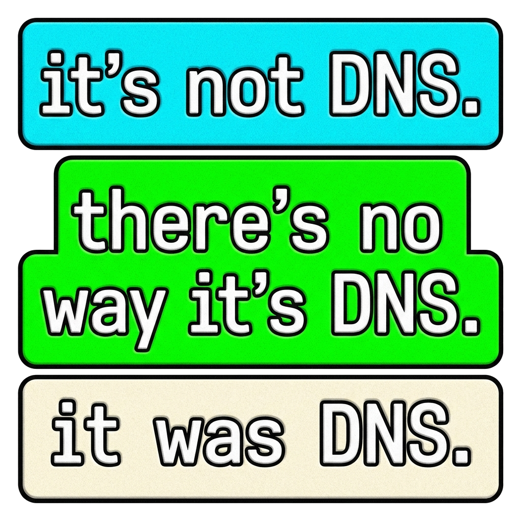 Artwork generated from 'hoodie that says "it's not DNS. there's no way it's DNS. it was DNS." on deep purple'