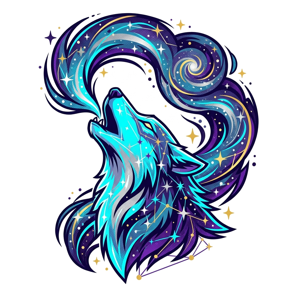 Artwork generated from 'midnight wolf constellation hoodie'