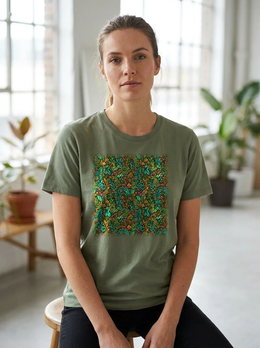 All-over Monsoon Botanical Pattern Tshirt, Worn, All-Over Print