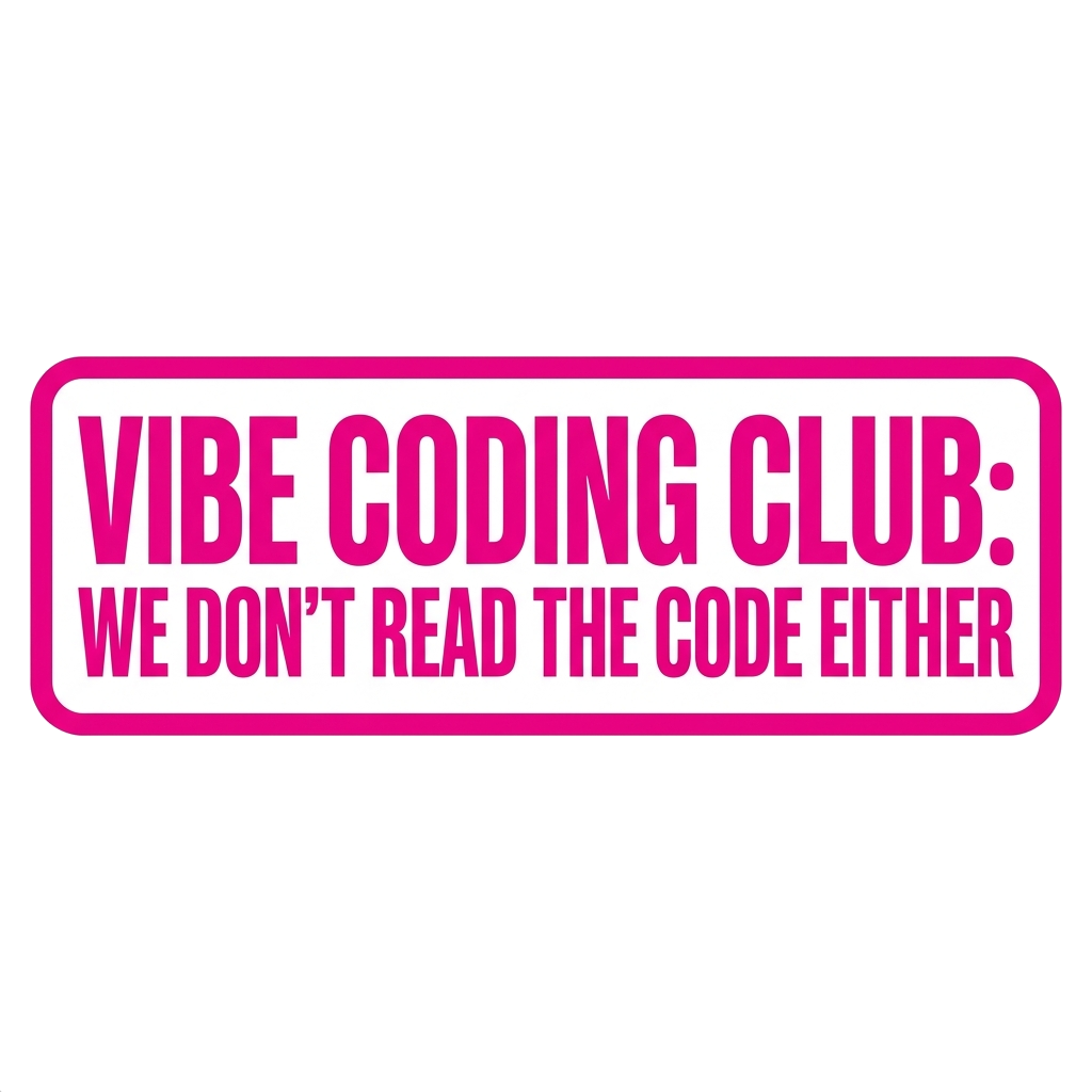 Artwork generated from 'hoodie that says "vibe coding club: we don't read the code either" on hot pink'