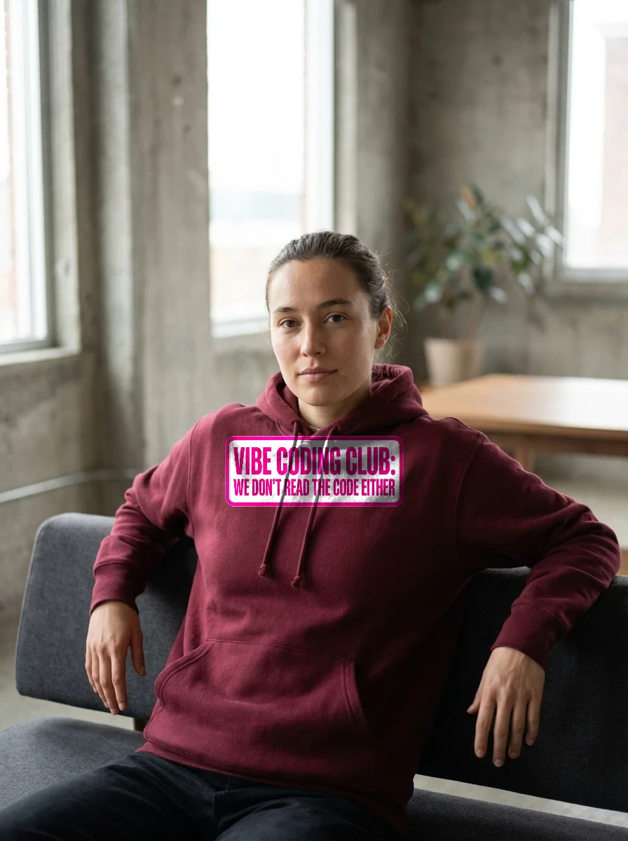 Hoodie That Says "vibe Coding Club:, Worn, Maroon
