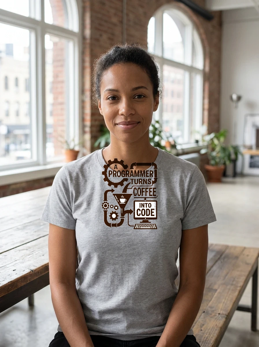Tee That Says "a Programmer Turns, Worn, Ash