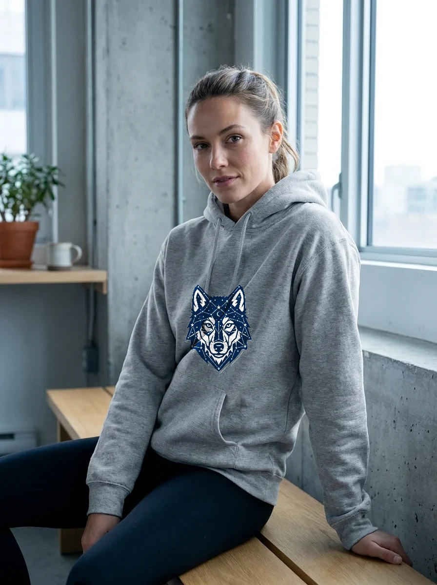 Midnight Wolf Constellation Hoodie, Worn, Athletic Heather