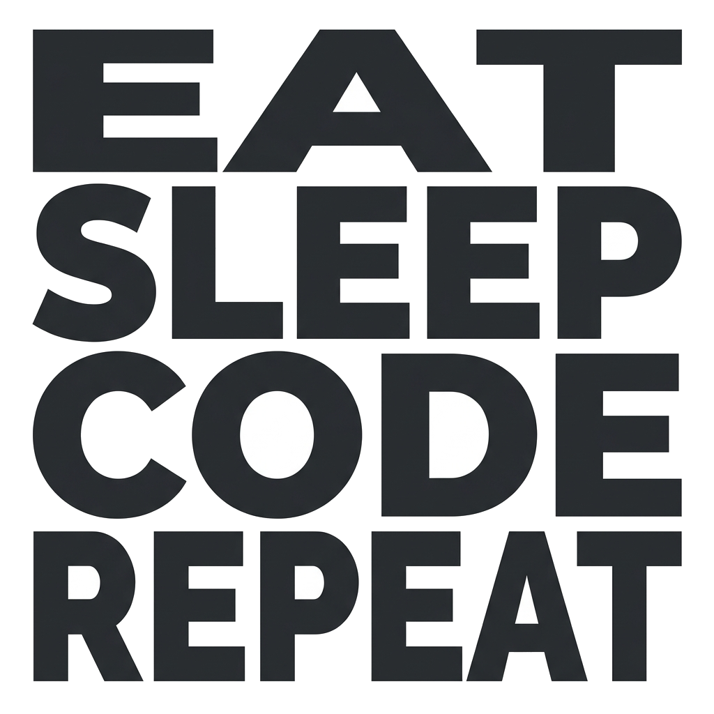 Artwork generated from 'tee that says "eat sleep code repeat" stacked bold type on charcoal'
