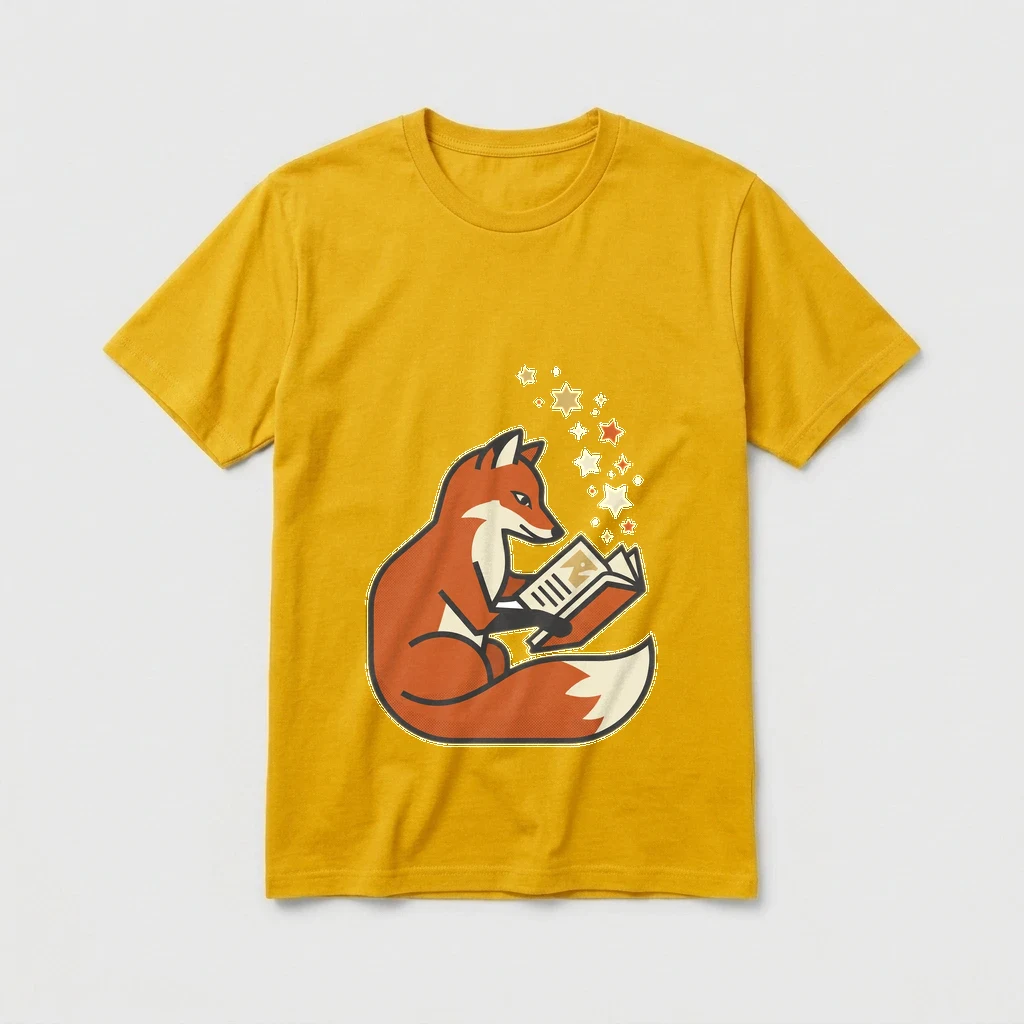 Minimalist Fox Reading a Book Tee, Product, Yellow
