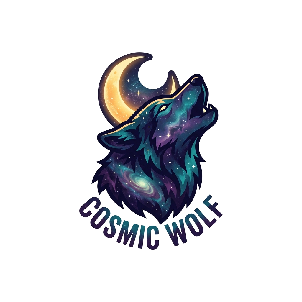 Artwork generated from 'cosmic galaxy wolf howling at the moon t-shirt'