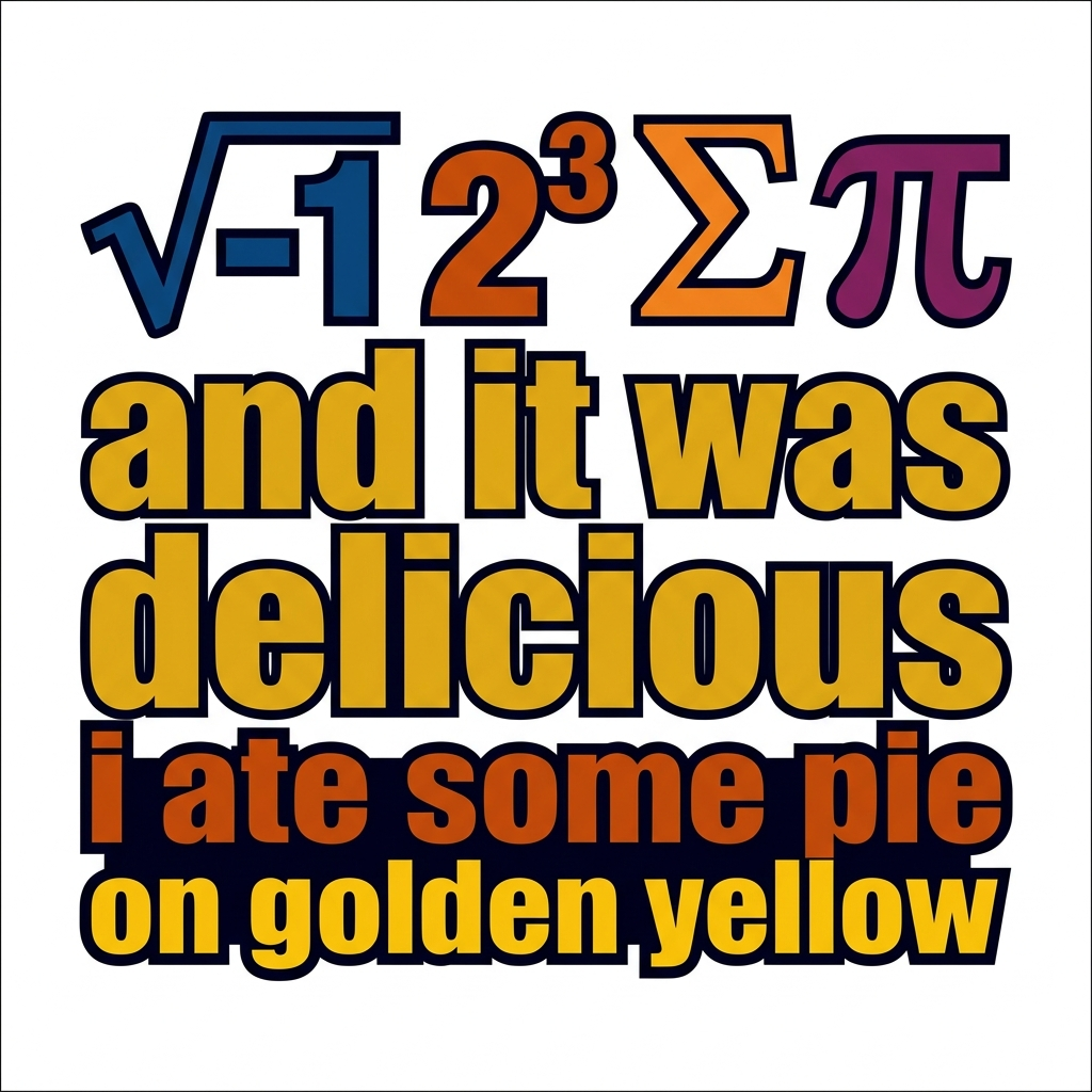 Artwork generated from 'tee that says "√-1 2³ Σ π and it was delicious" i ate some pie on golden yellow'