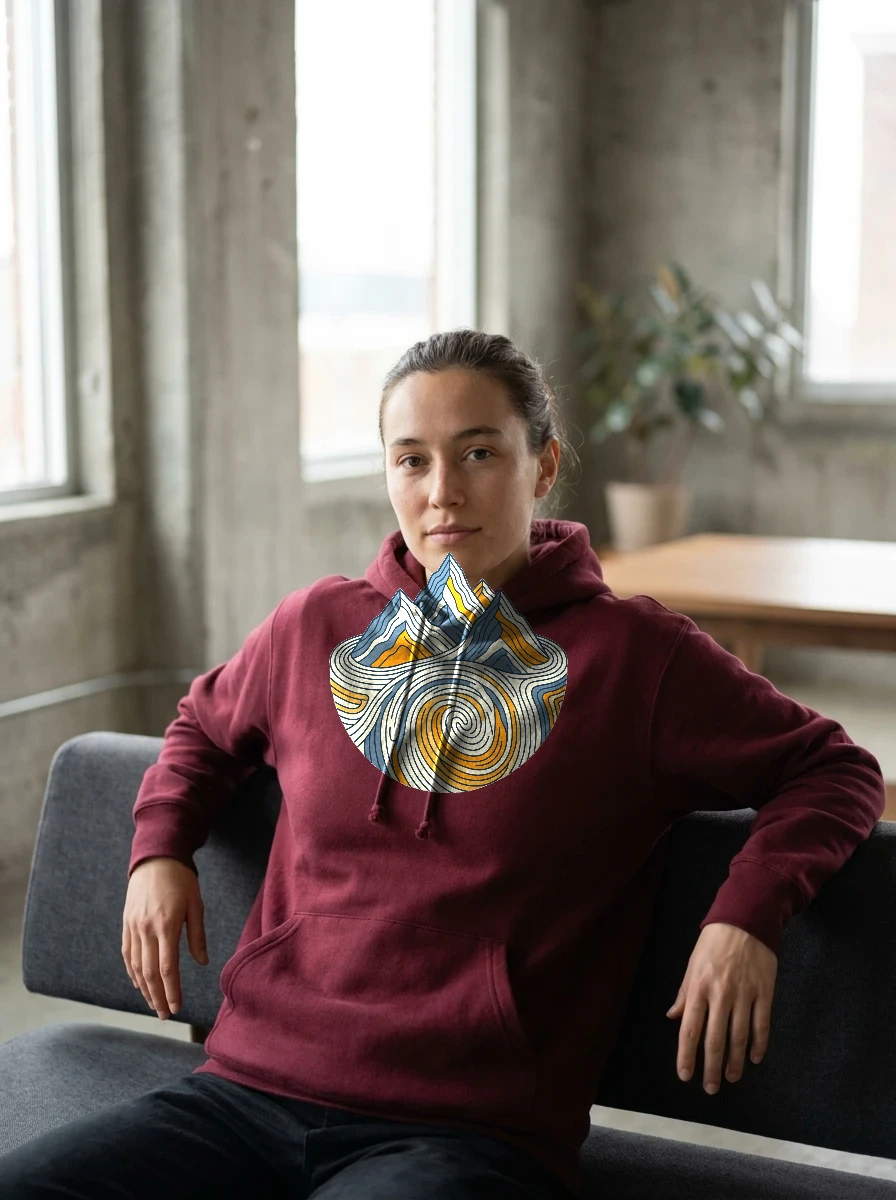 Mountain Range Topographic Contour Lines Hoodie, Worn, Maroon
