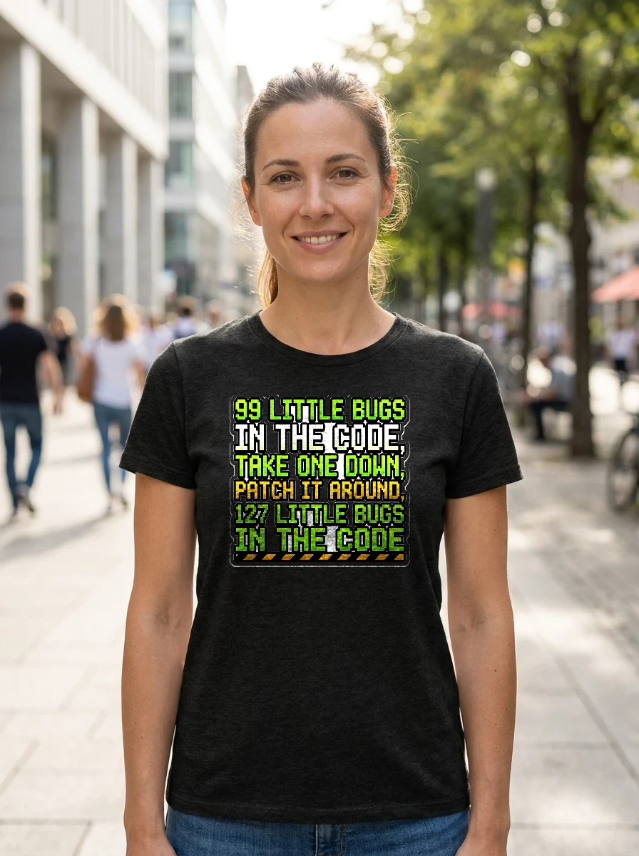 Tee That Says "99 Little Bugs, Worn, Black Heather