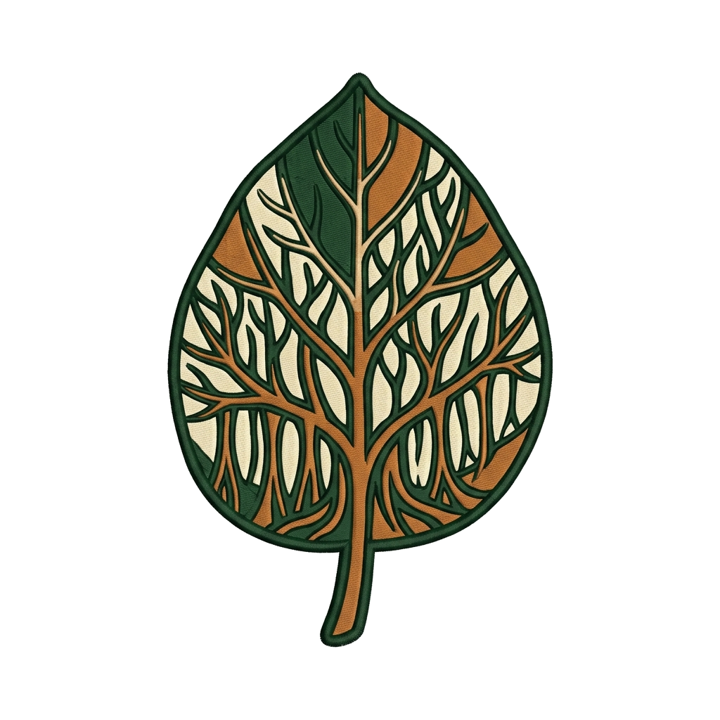 Artwork generated from 'embroidered banyan leaf tote on sage green'