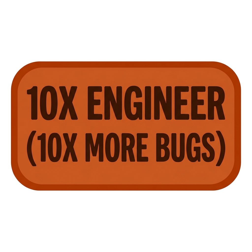 Artwork generated from 'tee that says "10x engineer (10x more bugs)" on burnt orange'