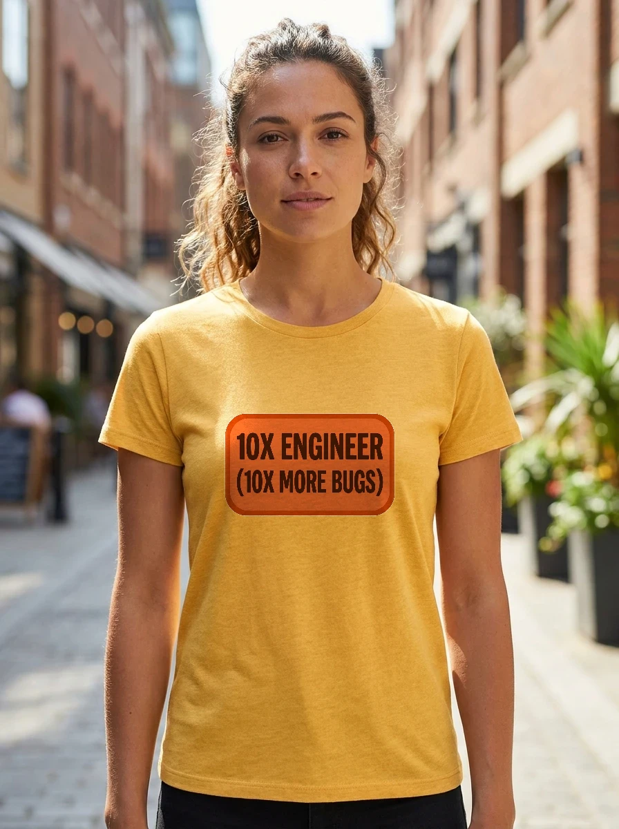 Tee That Says "10x Engineer More, Worn, Heather Yellow Gold