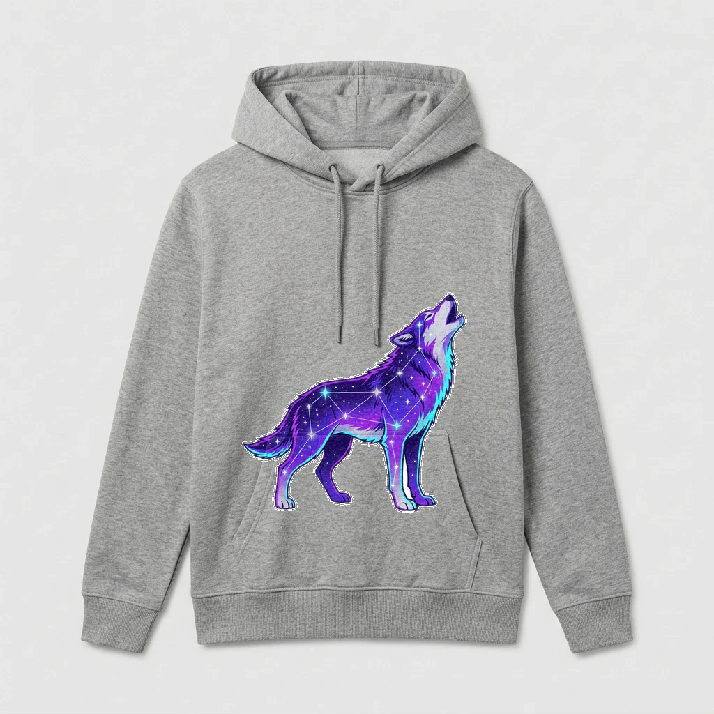 Midnight Wolf Constellation Hoodie, Product, Athletic Heather
