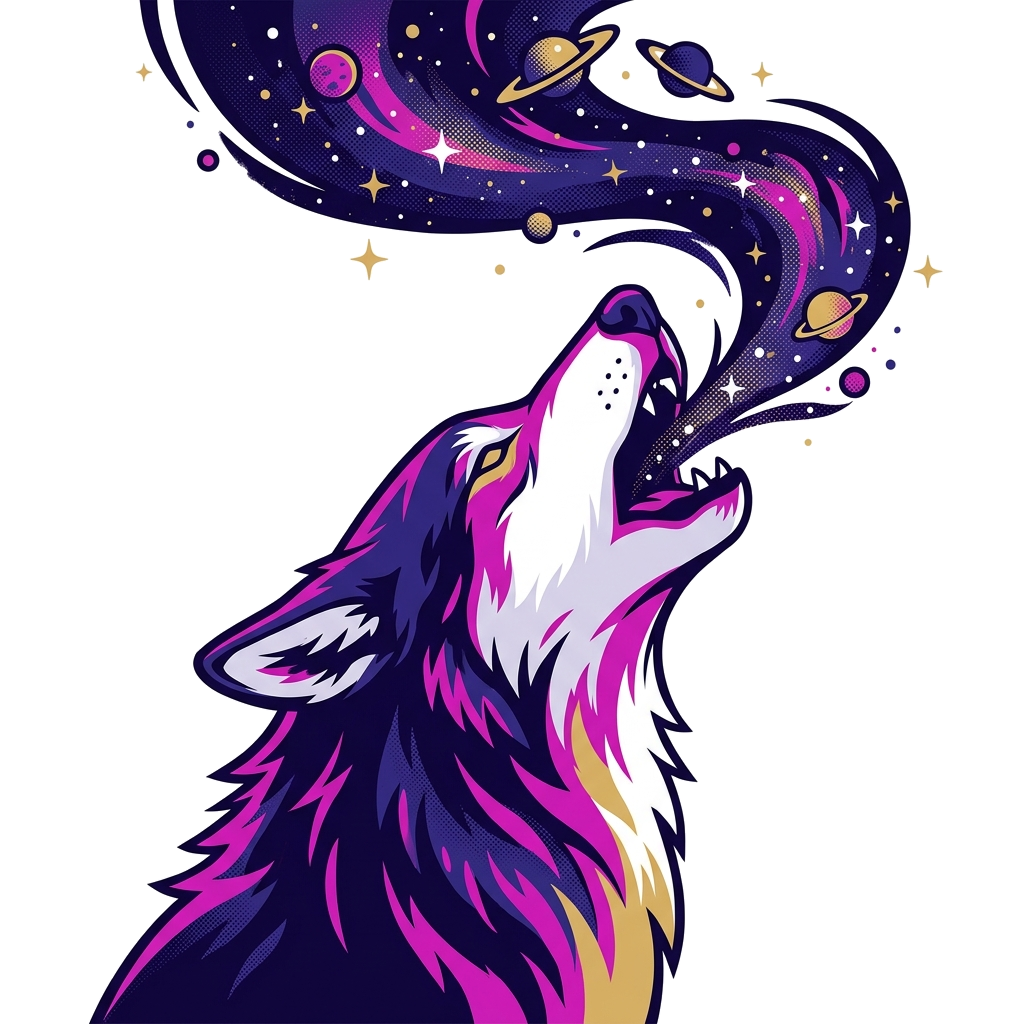 Artwork generated from 'cosmic wolf howling at galaxy'
