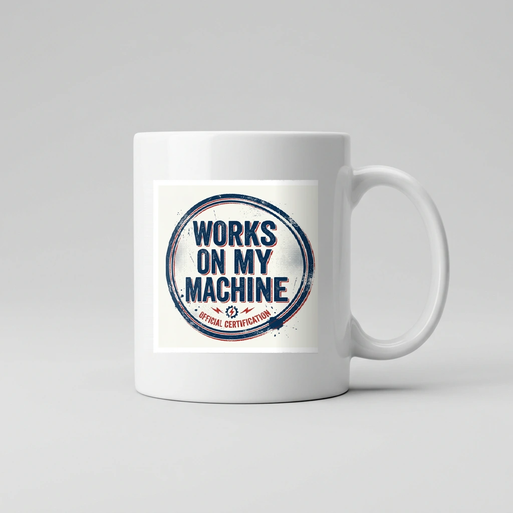 Mug That Says "Works on My Machine", Product, White