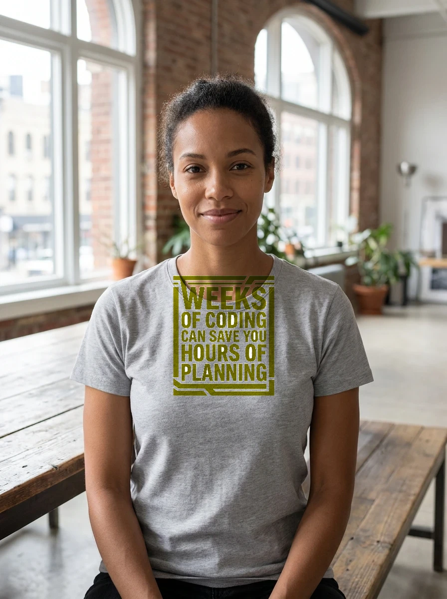 Tee That Says "weeks of Coding, Worn, Ash