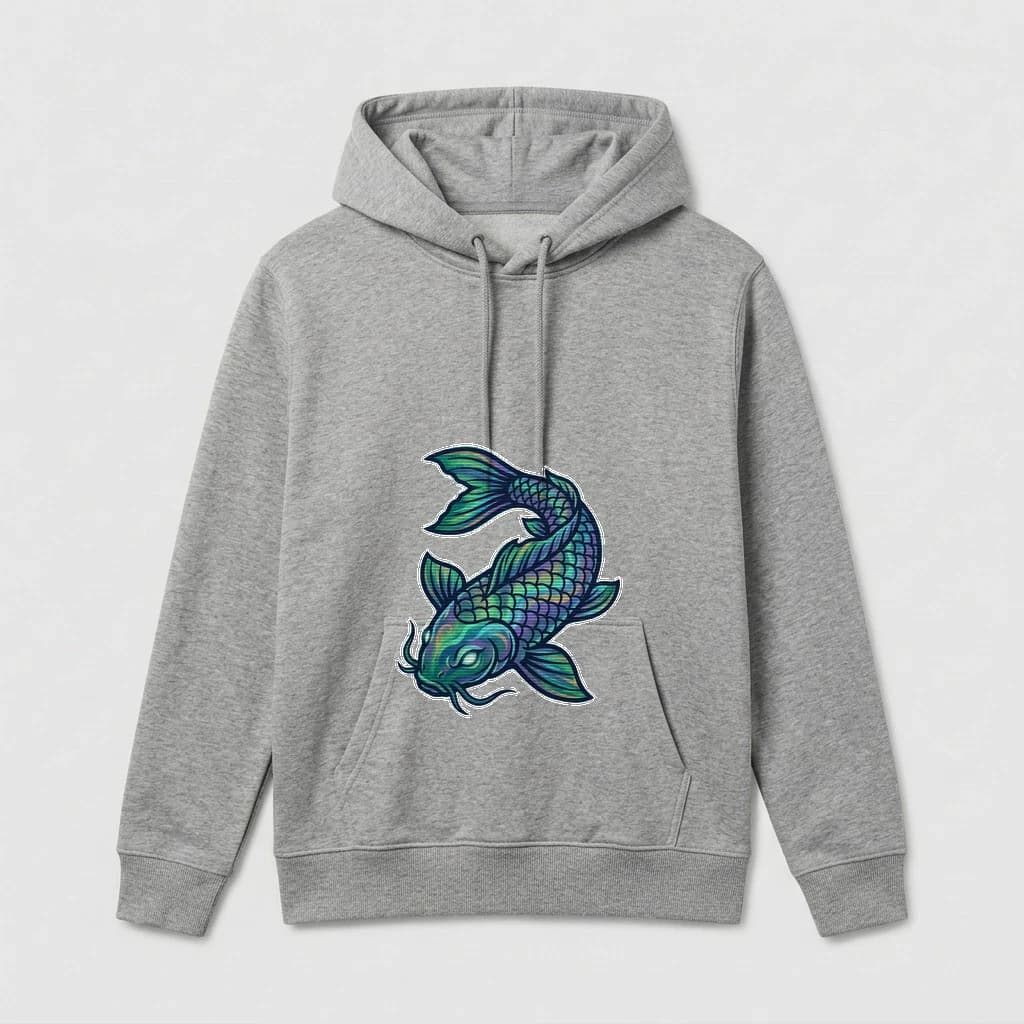 Aurora Borealis Koi Fish Hoodie, Product, Athletic Heather