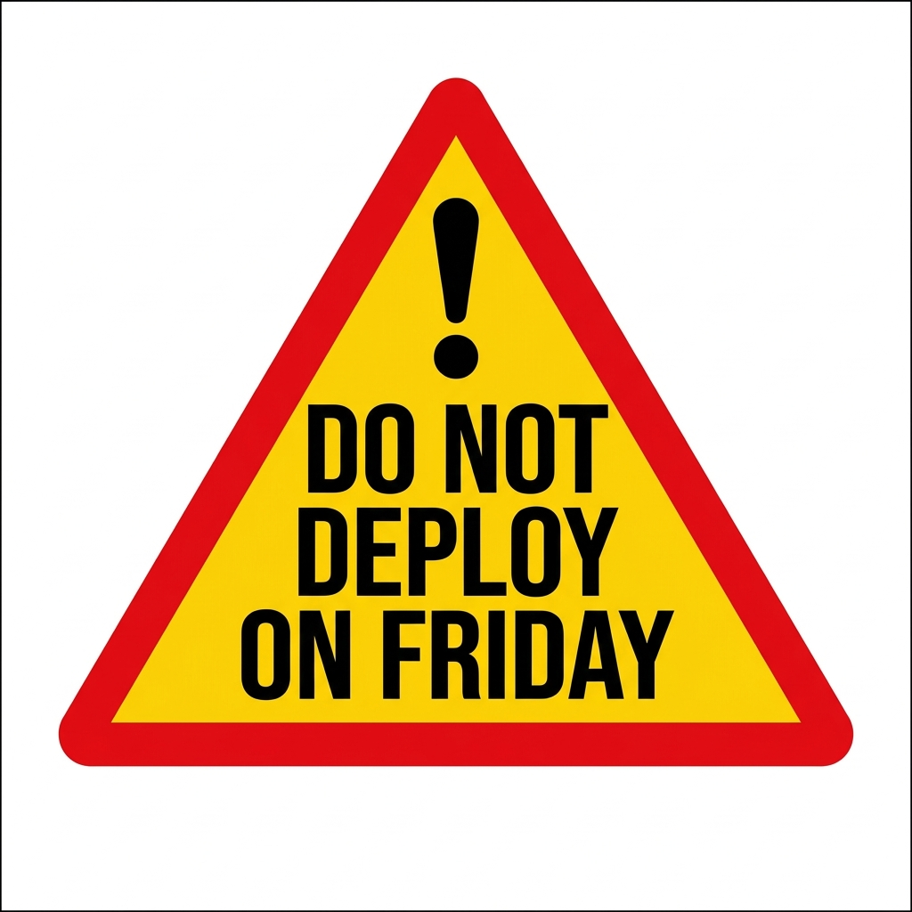 Artwork generated from 'sticker that says "do not deploy on friday" hazard triangle'